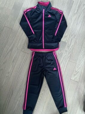 adidas Black and Pink Kids Track Jacket & Pants Set
